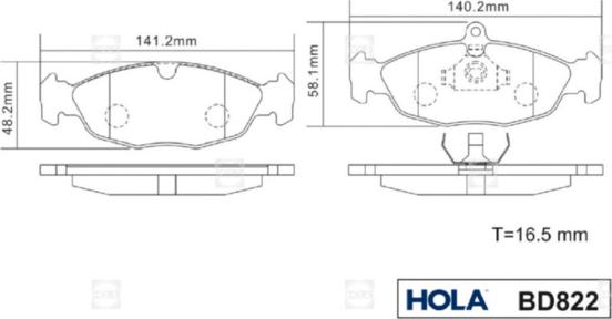 Hola BD822 - Комплект спирачно феродо, дискови спирачки vvparts.bg