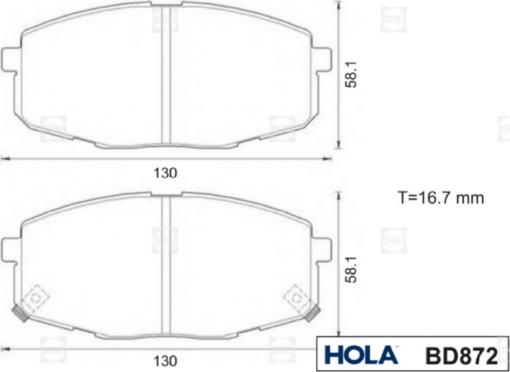 Hola BD872 - Комплект спирачно феродо, дискови спирачки vvparts.bg