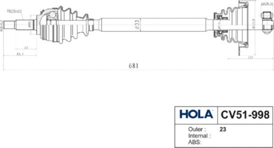 Hola CV51-998 - Полуоска vvparts.bg