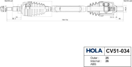 Hola CV51-034 - Полуоска vvparts.bg