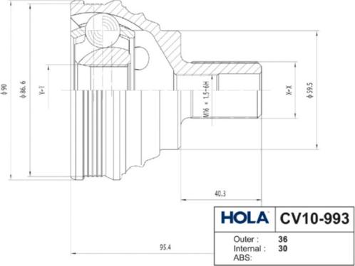 Hola CV10-993 - Каре комплект, полуоска vvparts.bg