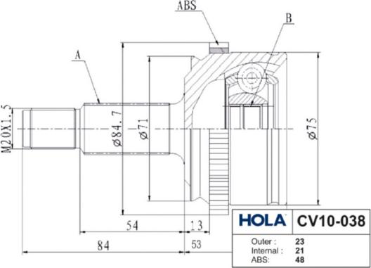 Hola CV10-038 - Каре комплект, полуоска vvparts.bg