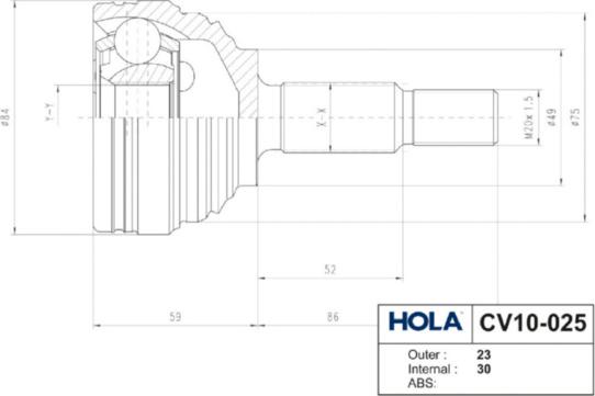 Hola CV10-025 - Каре комплект, полуоска vvparts.bg