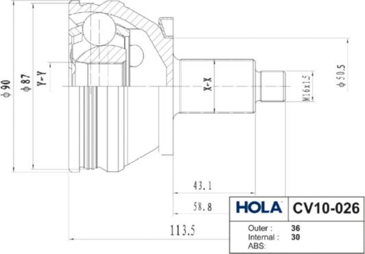 Hola CV10-026 - Каре комплект, полуоска vvparts.bg