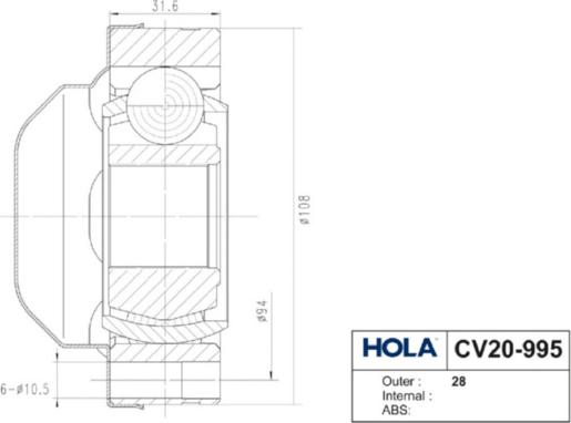 Hola CV20-995 - Каре комплект, полуоска vvparts.bg