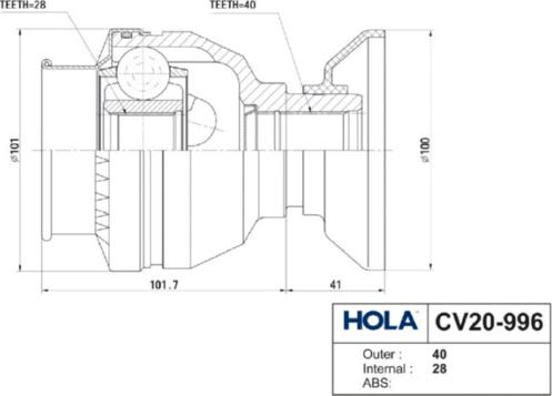 Hola CV20-996 - Каре комплект, полуоска vvparts.bg