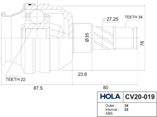 Hola CV20-019 - Каре комплект, полуоска vvparts.bg