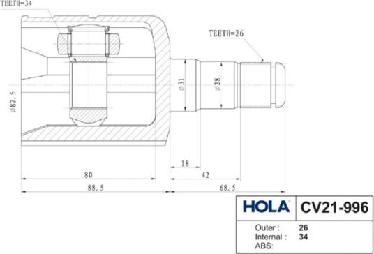 Hola CV21-996 - Каре комплект, полуоска vvparts.bg