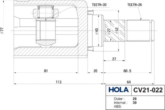 Hola CV21-022 - Каре комплект, полуоска vvparts.bg