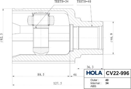 Hola CV22-996 - Каре комплект, полуоска vvparts.bg