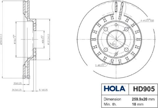 Hola HD905 - Спирачен диск vvparts.bg