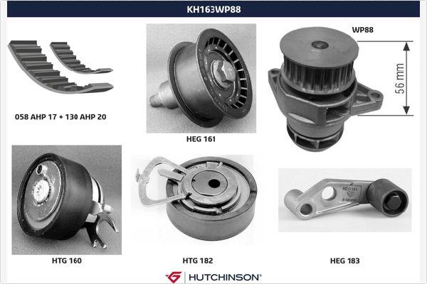 Hutchinson KH 163WP88 - Водна помпа+ к-кт ангренажен ремък vvparts.bg