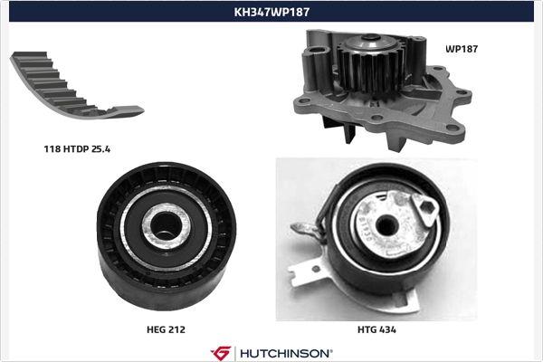 Hutchinson KH 347WP187 - Водна помпа+ к-кт ангренажен ремък vvparts.bg