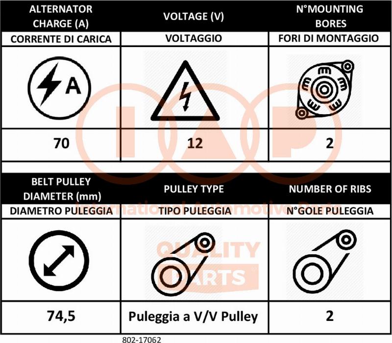 IAP QUALITY PARTS 802-17062 - Генератор vvparts.bg