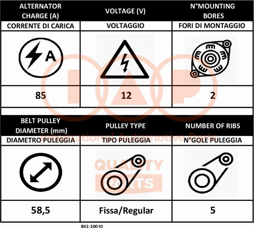 IAP QUALITY PARTS 802-20010 - Генератор vvparts.bg