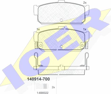 Icer 140914-700 - Комплект спирачно феродо, дискови спирачки vvparts.bg