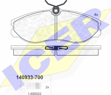 Icer 140933-700 - Комплект спирачно феродо, дискови спирачки vvparts.bg