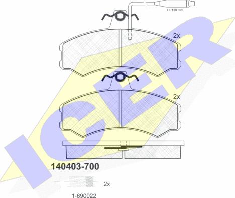 Icer 140403-700 - Комплект спирачно феродо, дискови спирачки vvparts.bg