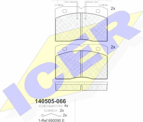 Icer 140505-066 - Комплект спирачно феродо, дискови спирачки vvparts.bg