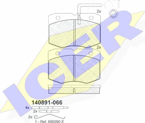 Icer 140891 - Комплект спирачно феродо, дискови спирачки vvparts.bg