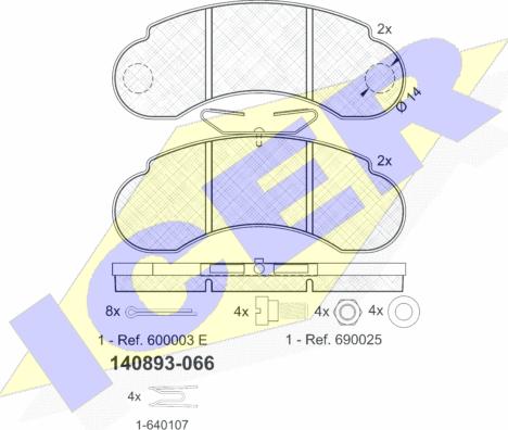 Icer 140893-066 - Комплект спирачно феродо, дискови спирачки vvparts.bg