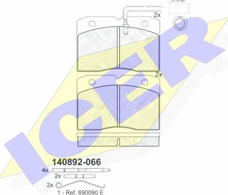 Icer 140892-066 - Комплект спирачно феродо, дискови спирачки vvparts.bg