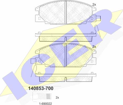 Icer 140853-700 - Комплект спирачно феродо, дискови спирачки vvparts.bg