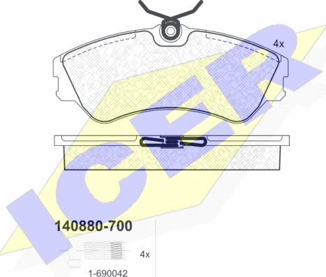 Icer 140880-700 - Комплект спирачно феродо, дискови спирачки vvparts.bg