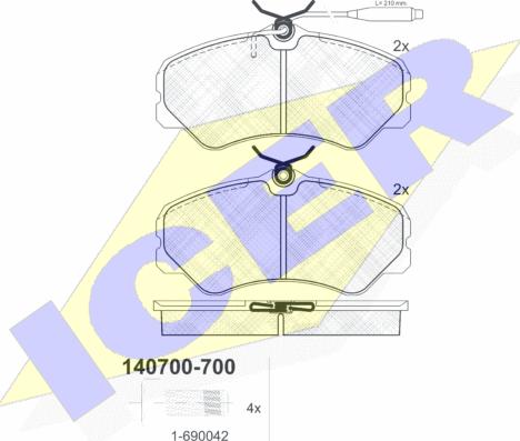 Icer 140700-700 - Комплект спирачно феродо, дискови спирачки vvparts.bg