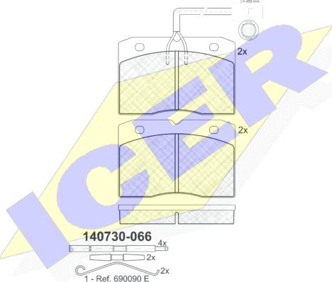 Icer 140730-066 - Комплект спирачно феродо, дискови спирачки vvparts.bg