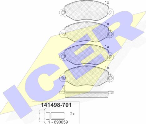 Icer 141498-701 - Комплект спирачно феродо, дискови спирачки vvparts.bg