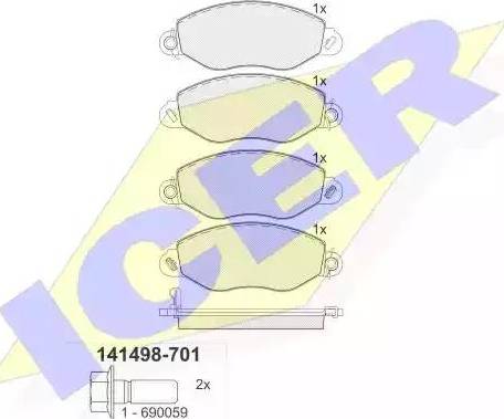 Icer 141498 - Комплект спирачно феродо, дискови спирачки vvparts.bg