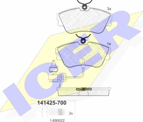 Icer 141425-700 - Комплект спирачно феродо, дискови спирачки vvparts.bg