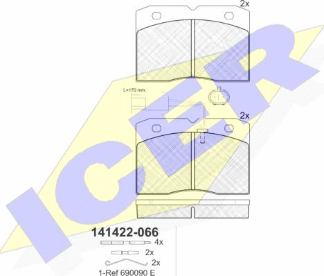 Icer 141422 - Комплект спирачно феродо, дискови спирачки vvparts.bg