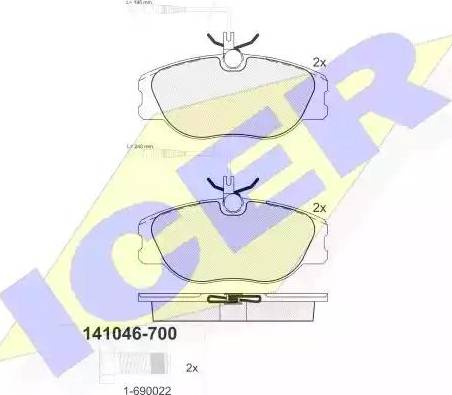 Icer 141046 - Комплект спирачно феродо, дискови спирачки vvparts.bg
