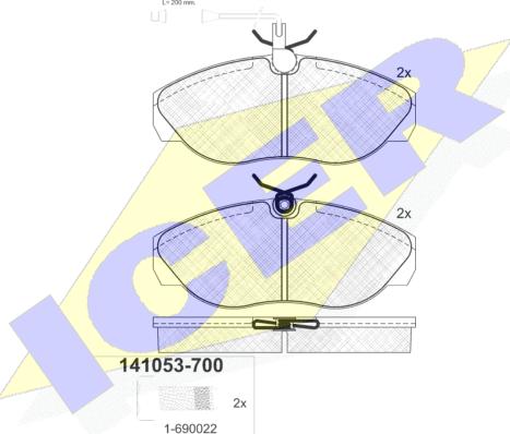 Icer 141053-700 - Комплект спирачно феродо, дискови спирачки vvparts.bg