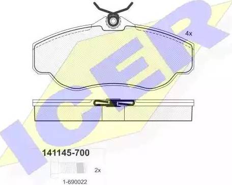 Icer 141145 - Комплект спирачно феродо, дискови спирачки vvparts.bg