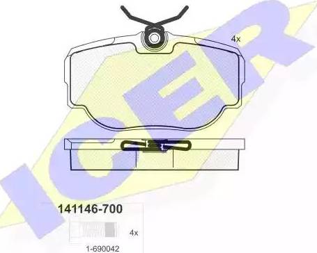 Icer 141146 - Комплект спирачно феродо, дискови спирачки vvparts.bg