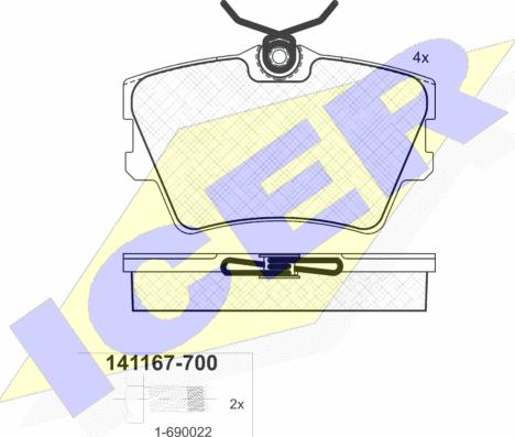 Icer 141167-700 - Комплект спирачно феродо, дискови спирачки vvparts.bg