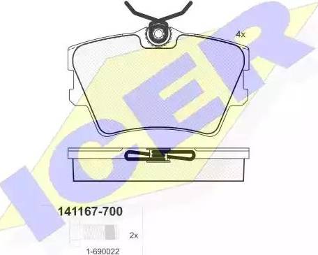 Icer 141167 - Комплект спирачно феродо, дискови спирачки vvparts.bg