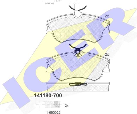 Icer 141180-700 - Комплект спирачно феродо, дискови спирачки vvparts.bg