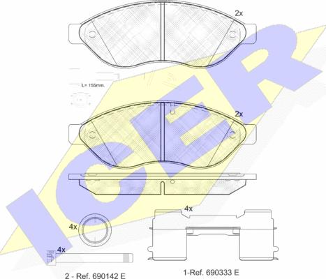 Icer 141803-203 - Комплект спирачно феродо, дискови спирачки vvparts.bg