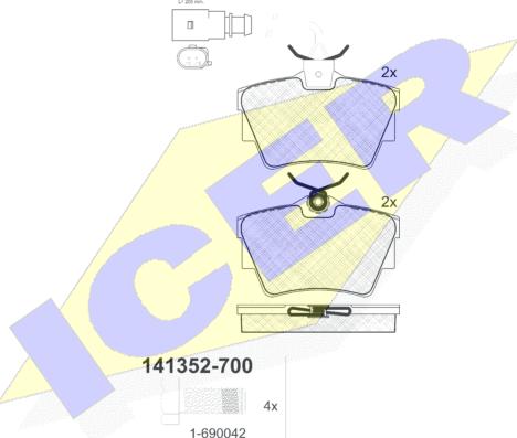 Icer 141352-700 - Комплект спирачно феродо, дискови спирачки vvparts.bg