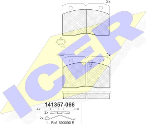 Icer 141357-066 - Комплект спирачно феродо, дискови спирачки vvparts.bg