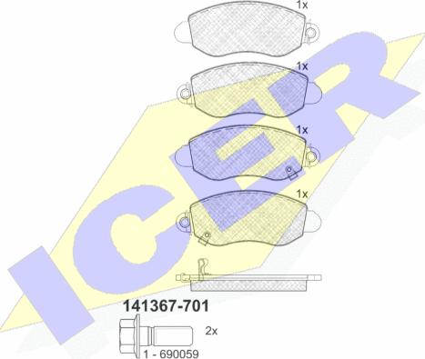 Icer 141367-701 - Комплект спирачно феродо, дискови спирачки vvparts.bg