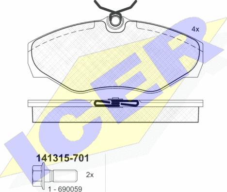 Icer 141315-701 - Комплект спирачно феродо, дискови спирачки vvparts.bg