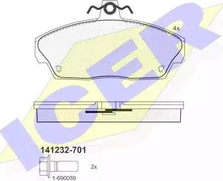 Icer 141232 - Комплект спирачно феродо, дискови спирачки vvparts.bg