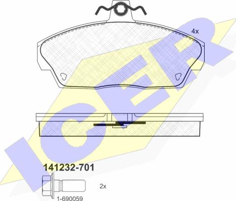 Icer 141232-701 - Комплект спирачно феродо, дискови спирачки vvparts.bg