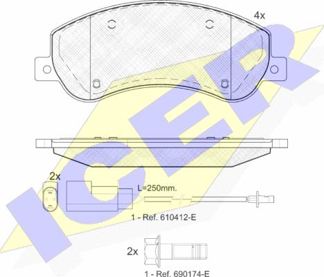 Icer 141793 - Комплект спирачно феродо, дискови спирачки vvparts.bg