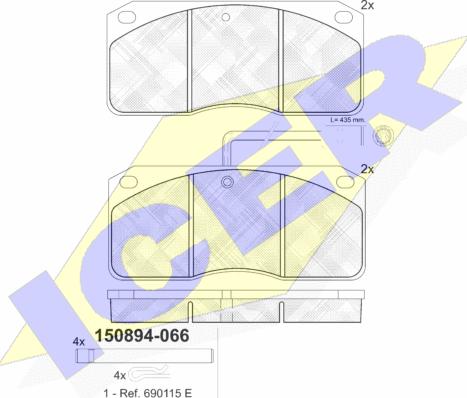 Icer 150894 - Комплект спирачно феродо, дискови спирачки vvparts.bg